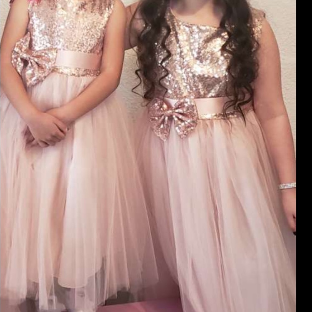 Rose gold sleeveless tulle